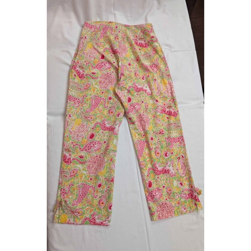 Key West Capri Pants Tropical Animal Print Women's Size 6 Cropped Bow Hem